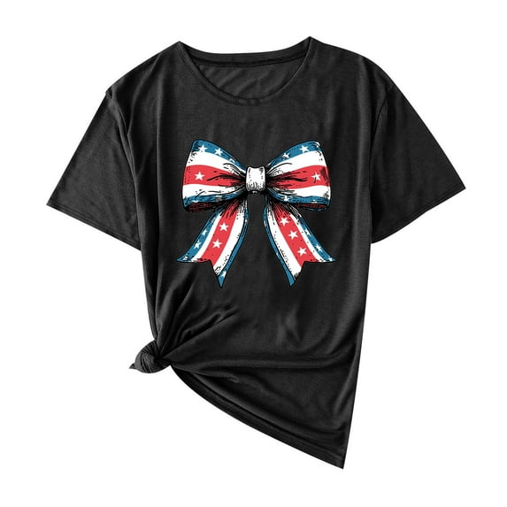UPPADA July 4th Shirts for Women Summer American Flag Tops Graphic Independence Day Tee Tops Usa Flag Star Stripes Printed Patriotic T-Shirt Top,Womens Tops 3/4 Length Sleeves Black,L