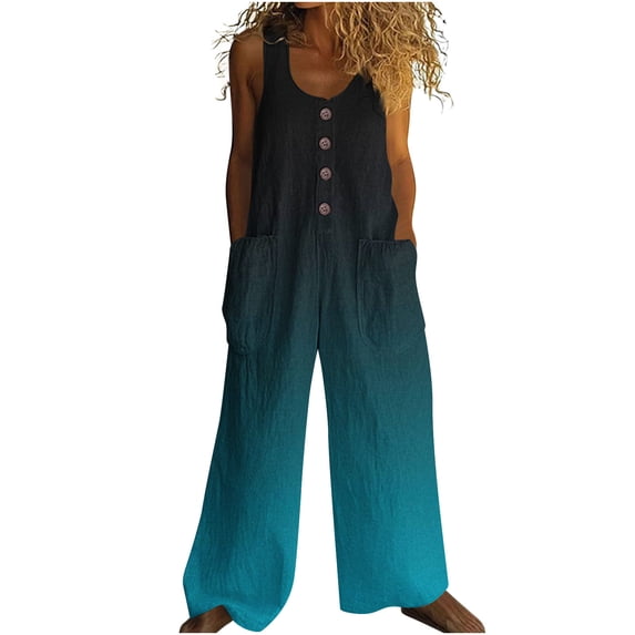 UPPADA Jumpers for Women Casual Cold Shoulder Jumpsuit Solid Button Strap Jumpsuits Wide Leg Pant Jumpsuit with Pockets Green,S