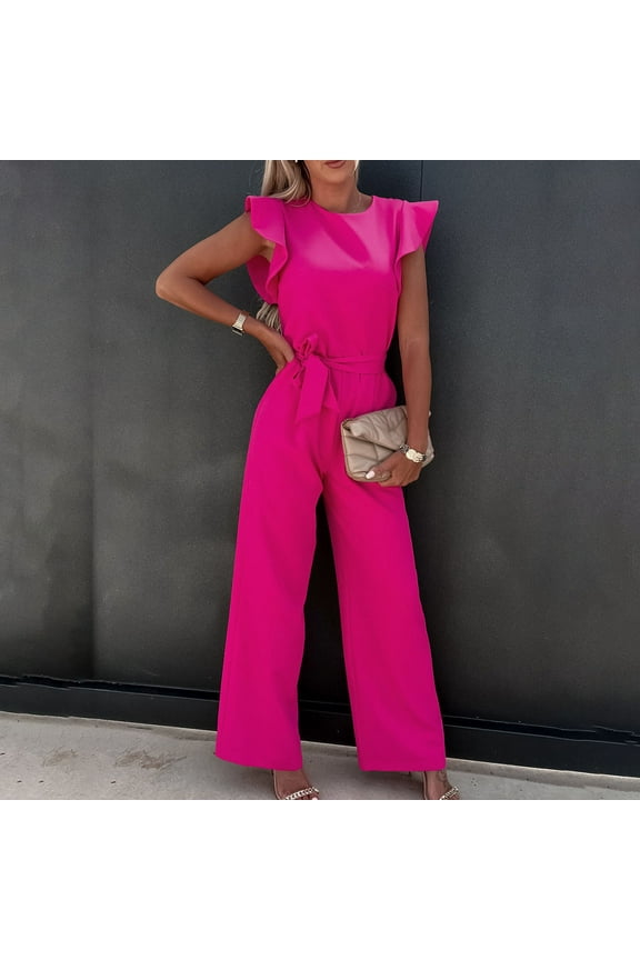 Jumpsuits for Women Dressy Womens Fashion Summer Solid Casual Ruffle Short Sleeve Suspender Jumpsuit Monos, Mamelucos Y Overoles Para Mujer