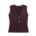 thumbnail image 1 of UPPADA Knitted Tank Tops for Women Comfy Button Down Shirts V Neck Sleeveless Tank Tops Casual Solid Color Lightweight Tunic Tops,S Brown Tank Tops, 1 of 2