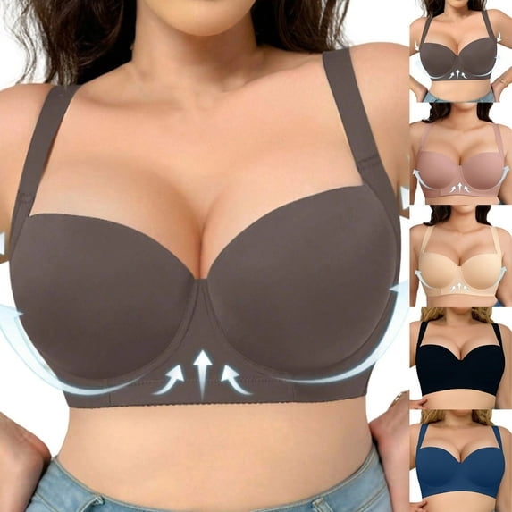 UPPADA Ladies Full Support Bras For Older Women Bras Comfortable Side Support Bras Cute Style Bras Plus Size Bras Full Coverage Bras Hides Back Side Comfy Bras,Dark Gray,46C