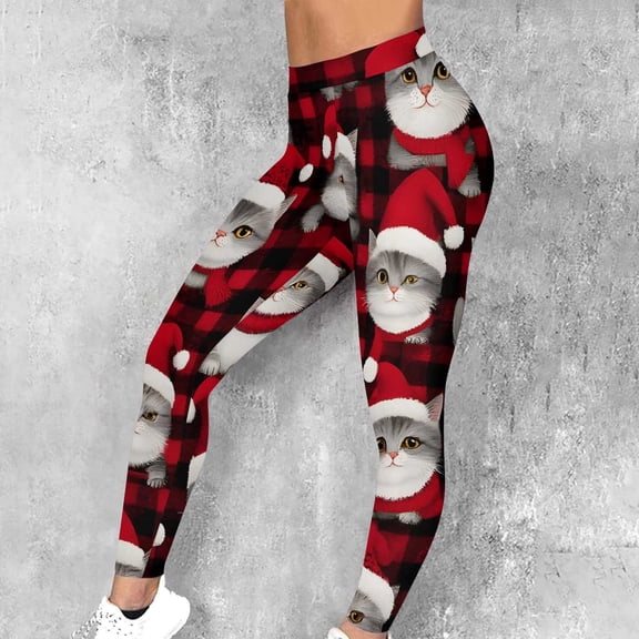 UPPADA Leggings for Women High Waist Stretch Christmas Tights Pants Buttery Soft Tummy Control Workout Gym Yoga Pants for Xmas Party Gifts for Women Red,L