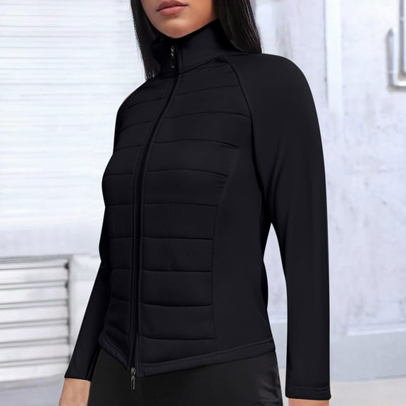 UPPADA Lightweight Fall Jacket Womens Zip Up Long Sleeve Quilted Puffer Coat with Detachable Hooded Puffer Jacket,Women Coats Plus Size Black,XL