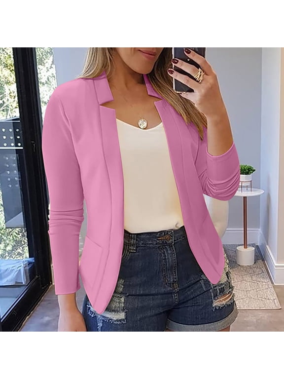 Lightweight Jackets for Women Casual Notched Collar Long Sleeve Open Front Cardigan Jacket Dressy Work Office Blazers Suits Pink,XXL