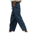 thumbnail image 1 of UPPADA Linen Pants for Women Straight Leg Wide Leg Pants Summer Elastic Waist Plus Size Crop Pants Casual Beach Trousers with Pockets Loose Fit Comfy Boho Bottom up to 65% off Blue,M, 1 of 8