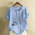 thumbnail image 1 of UPPADA Linen Shirts for Women Casual Loose Fit Summer Tops Floral Print Crew Neck Buttons Shirts Short Sleeve Trendy Blouses Plus Size Tunic Blouse Loose Fit Baggy Daisy Blouses Light Blue,XXL, 1 of 4