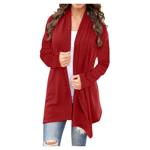 UPPADA Long Button Down Cardigans for Women Dressy Cardigan Open Front Sweater Open Back Sweatshirts with Pockets Red,XL