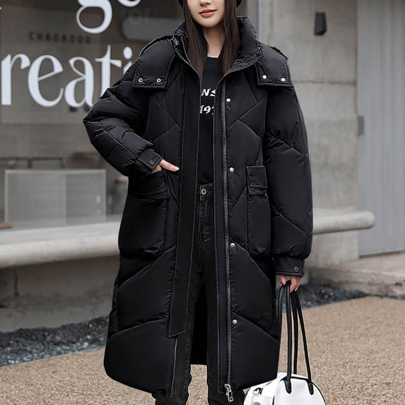 UPPADA Long Coats for Women Winter Puffer Overcoats with Hood Plus Size Winter Coats Thicker Down Cotton Jacket Coat Warm Puffer Jacket Winter Clothes Black,3xl Winter Coats for Women