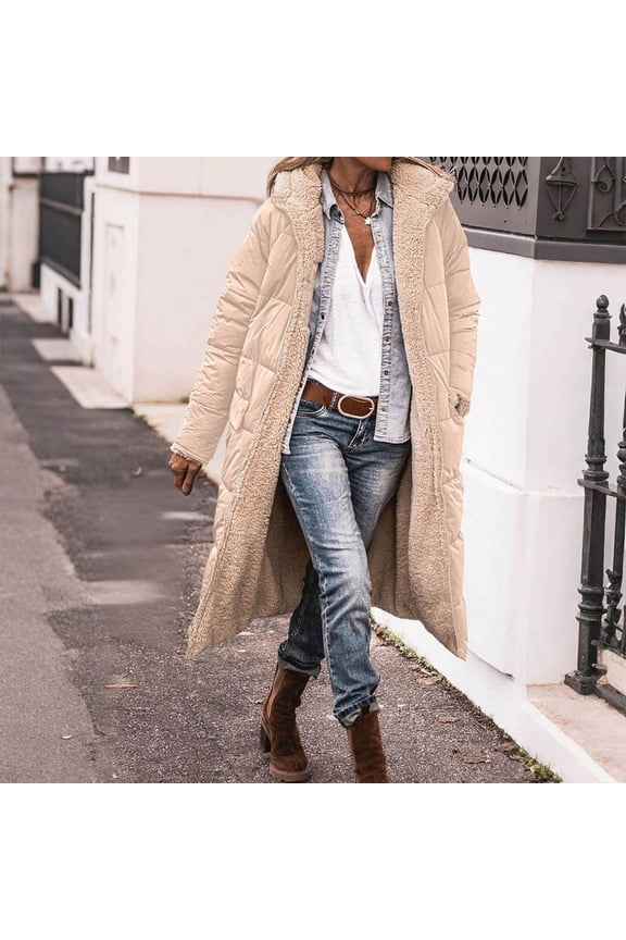 Long Fleece Jacket Women Warm Winter Reversible Puffer Coat Sherpa Padded Down Jackets Oversized Long Sleeve Hooded Coats Gray,XXXL Women Fleece Jacket with Hood Plus Size