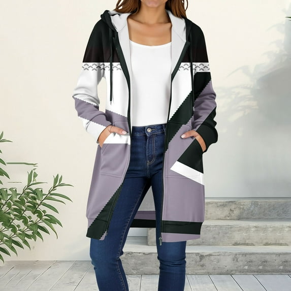 UPPADA Long Hoodies for Women Plus Size Zipper Fleece Sweatshirts Oversized Fall Fleece Jacket Knee Length Hooded Coat with Pockets Gray,S Womens Furry Fuzzy Fleece Full Zip Jacket White