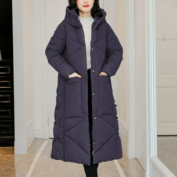 UPPADA Long Down Jacket for Women Warm Faux Fur Hooded Long Puffer Coats Waist Adjustable Jacket Zipper Winter Coat Trendy Parka Jacket Purple,xl Winter Coat for Women