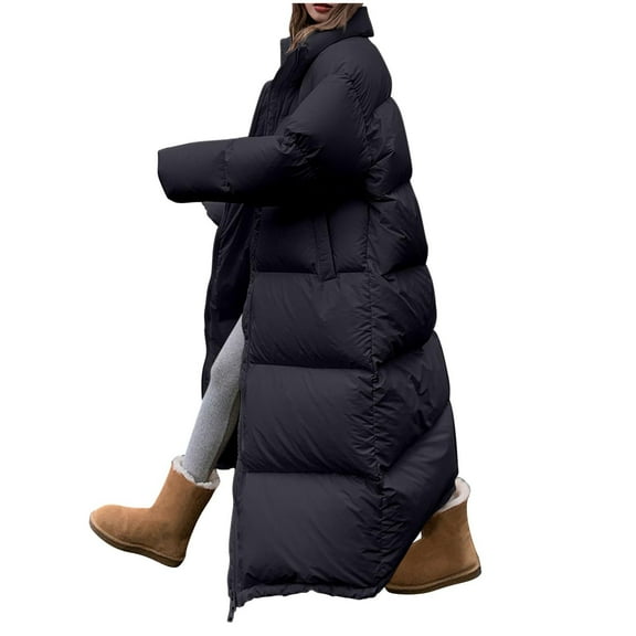 UPPADA Long Puffer Jacket for Women Thickened Winter Coat Hooded with Pockets Ladies Warm Winter Hooded Faux Fur Jacket Black,M Winter Coat Winter