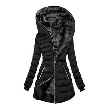 UPPADA Long Trench Coats for Women with Hood Extreme Cold Weather Outwear Loose Soft Zip up Thermal Parka- Jacket