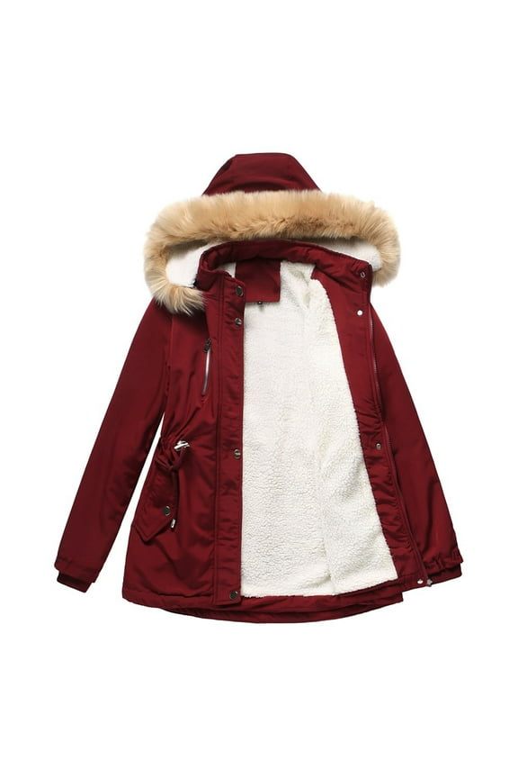 Long Winter Coats for Women Knee Length Extreme Cold Weather Outwear Thicken Faux Fur- Lined Jacket Overcoat