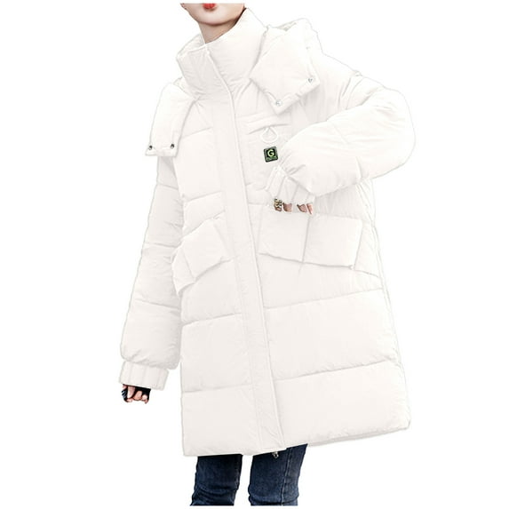 UPPADA Long Winter Puffer Coat for Women Winter Faux Fur Quilted Jackets with Detachable Hood Maxi Length Zip Up Outerwear,Mid Length Jackets for Women White,L