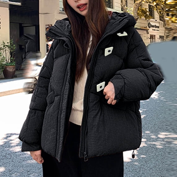 UPPADA Long Winter Puffer Coat for Women Winter Faux Fur Quilted Jackets with Detachable Hood Maxi Length Zip Up Outerwear,Women Winter Coats Black Black,S
