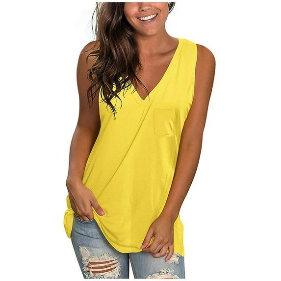 UPPADA Loose Fit Tank Tops for Women Beach Vacation Clothes V Neck Trendy Tees Sleeveless Shirts 2025 Tank Tops Summer T Shirts Casual Basic Tanks My Orders Placed My Account Recently Yellow,M