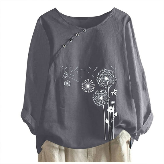 UPPADA Loose Womens Tops 2024 Oversized Shirts for Women Loose Fit Cotton Tops Dandelion Printing Shirt Buttons Short Sleeves Blouse Casual Tees Camisas Blancas Para Mujer 2024