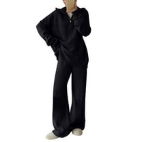 UPPADA Lounge Wear Sets,Two Piece Outfits Zip up Sweatshirt Sweatsuit Lounge Sets for Ladies Matching Set Wide Leg Sweatpant 2pc Trendy Tracksuit Black,Free Size