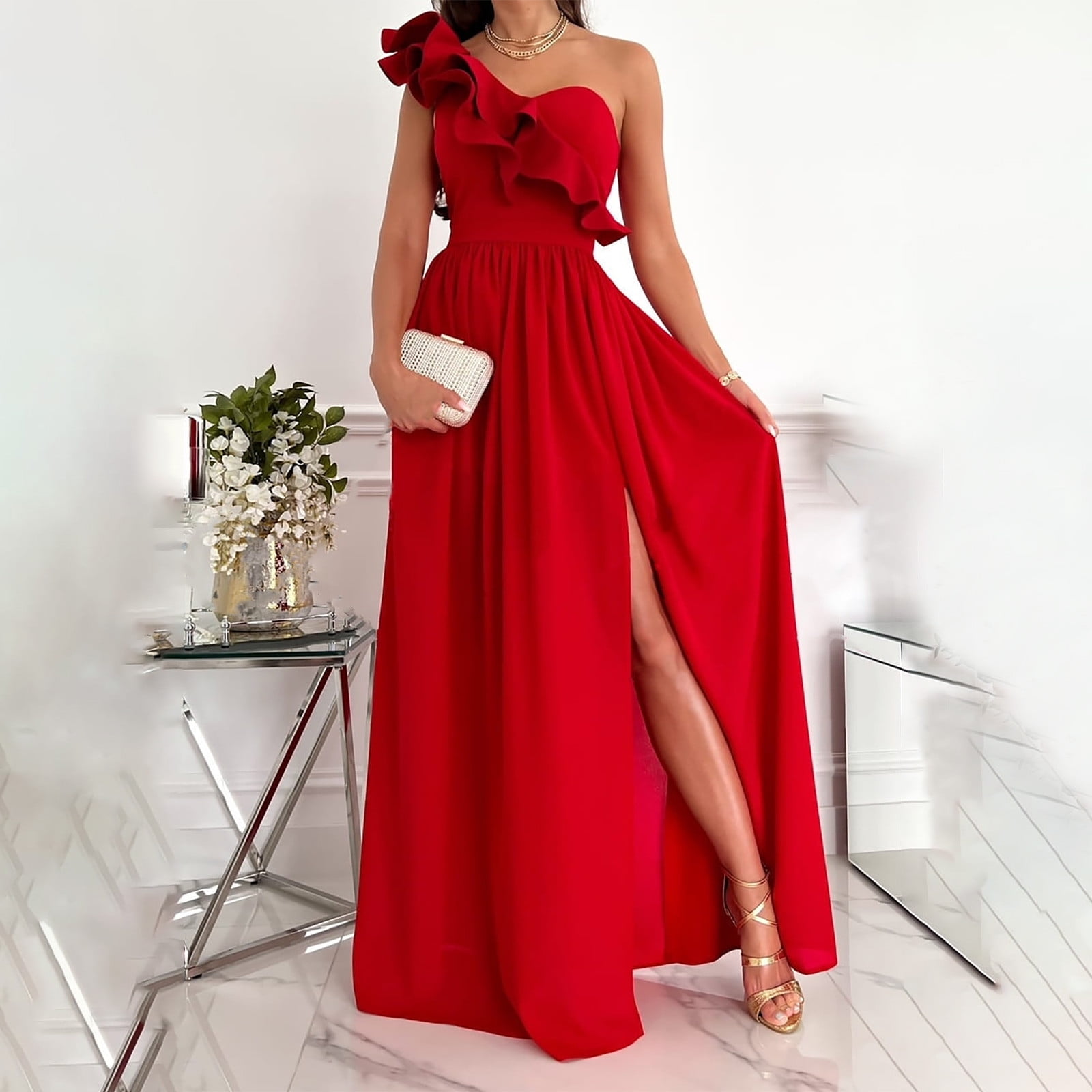 open lace back dress Flower Tiered One Shoulder Cocktail Maternity Dress 22w / PaleGreen