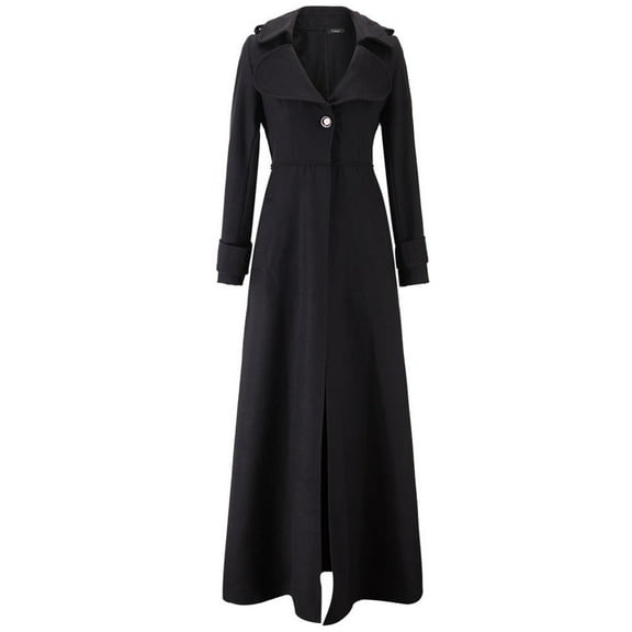 UPPADA Maxi Trench Coats for Women Long Pea Coats Winter Fashion Wool Trench Coat Single Breasted Peacoat Fall Casual Stand Collar Blazer Jackets Black,L