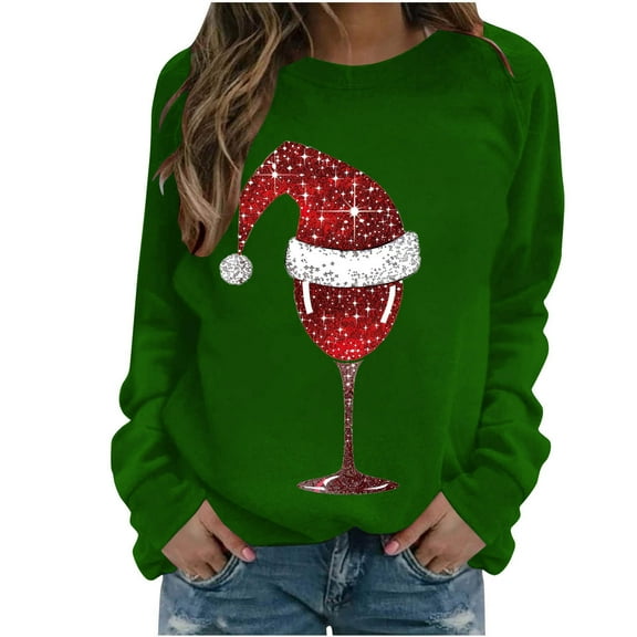 UPPADA Merry Christmas Sweatshirts for Women Christmas Tree Shirts Funny Plaid Holiday T Shirt Trendy Snowflake Long Sleeve Tops blusas de navidad para mujer Green,L
