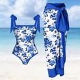 thumbnail image 1 of UPPADA One Piece Swimsuit for Women Retro Floral Print Tie Bathing Suit with Beach Cover Up Wrap Skirt Two Piece Bikini Set Red,L, 1 of 7