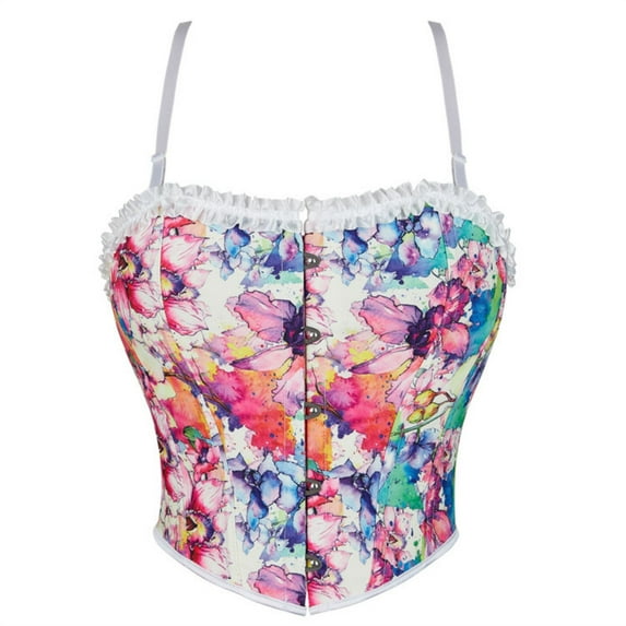 UPPADA Overbust Corset on Sale,Womens Bustier Tops Plus Size Corset Top with Straps Lace up Corset Tops Mesh Bodysuit Vintage Overbust Corset Bustier Court Push up Shapewear