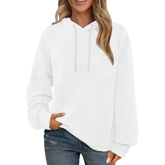 UPPADA Oversize Long Sleeve Hoodies for Women Casual Stripe Sweatshirts Trendy Fall Winter Outfits with Pockets White,S