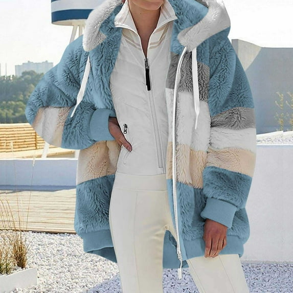 UPPADA Oversized Coats for Women Plus Size Winter Warm Jackets Cold Weather Warm Fleece Linen Outwear Loose Zipper Hooded Jacket with Pockets Woman Plus Size Jacket and Coat