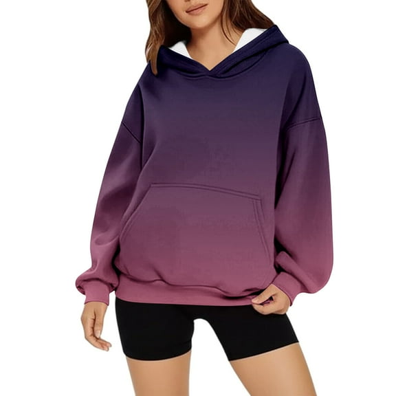 UPPADA Oversized Crewneck Sweatshirt Women Plus Size Gradient V Neck Pullover Tops Trendy Fall Winter Outfits with Pockets Purple,XXL
