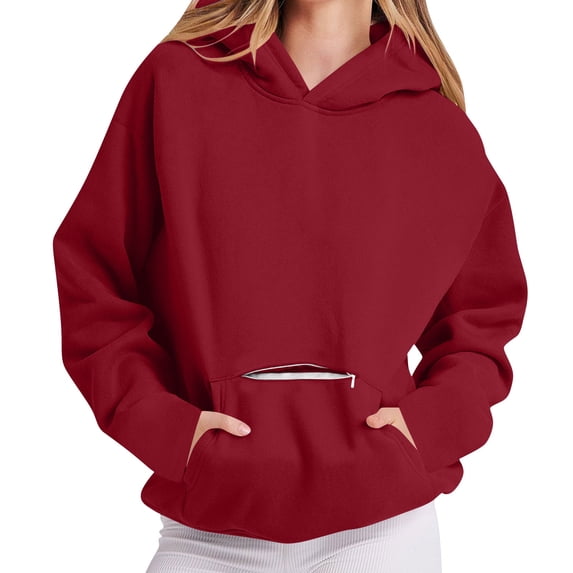 UPPADA Oversized Hoodies for Women Casual Lightweight Hoodie Athletic Jacket Long Sleeve Hiking Shirt for Women Comfy Sweatshirts Wine,M