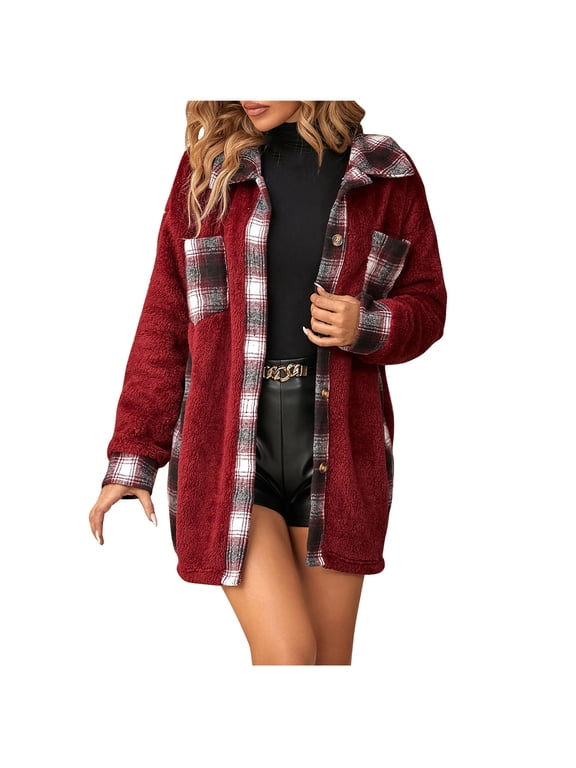 Plaid Flannel Shirts for Women Plaid Flannel Shirts Oversized Long Sleeve Button Down Buffalo Plaid Shirts Dressy Blouse Tops with Pockets Wine,XL