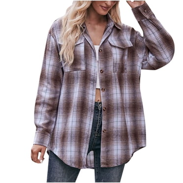 UPPADA Plaid Open Front Jackets For Women Business Casual Lapel Collar Long Sleeve Button Down Formal Jackets Office Work Suits Coffee L