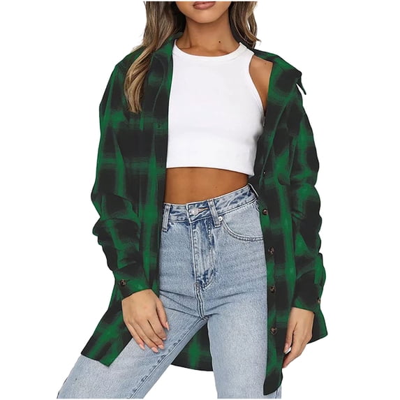 UPPADA Plaid Open Front Jackets for Women Business Casual Lapel Collar Long Sleeve Button Down formal Jackets Office Work Suits Green,M