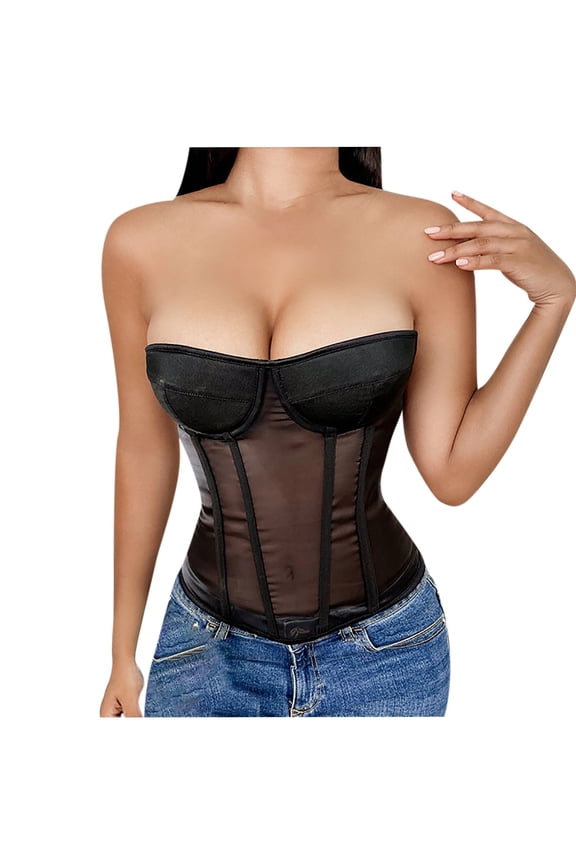 Plus Size Corset Top Clearance,Women Corset Bustier Push up Lingerie Top Shapewear Overbust Cincher Top Lace up Corset Basque Overbust Corset Plus Size