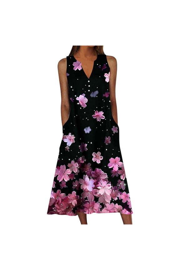 Plus Size Cruise Wear for Women 2025 Beach Wedding Dress,Women Floral Flowy Boho Maxi Dresses Sleeveless Sun Dresses V-Neck Vestidos De Verano Para Mujer Vestidos De Verano Para Mujer