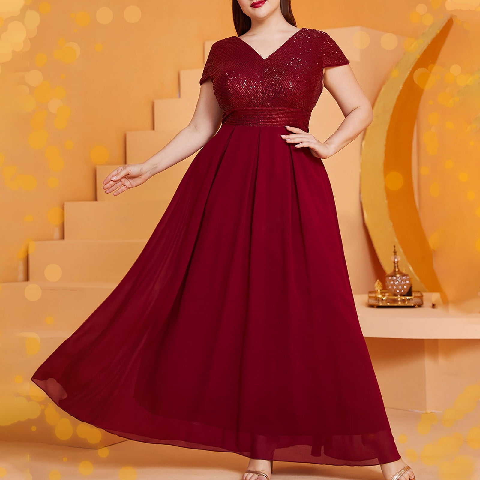 UPPADA Plus Size Dresses for Women Wedding Guest Cocktail Dress Short  Sleeve V Neck Tie Waist Casual Summer Dress Semi Formal Wrap Maxi Dress  A-Line Flowy Long Dress Red,XXXL - Walmart.com