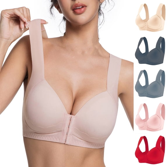 UPPADA Plus Size Front Closure Bras for Women Wireless Design Bras Push Up Effect Bras Back Fix Bras Soft Texture Bras Adjustable Straps Bras Everyday Wear Bras,Blue,S