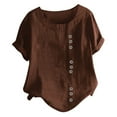 thumbnail image 1 of UPPADA Plus Size Linen Tops for Women Trendy Round Neck Tshirts Short Sleeve Cotton Blouses Vintage Summer Basic Tee, 1 of 2