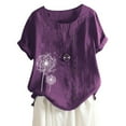 thumbnail image 1 of UPPADA Plus Size Linen Tops for Women Trendy Round Neck Tshirts Short Sleeve Cotton Blouses Vintage Summer Basic Tee, 1 of 3