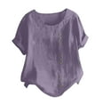 thumbnail image 1 of UPPADA Plus Size Linen Tops for Women Trendy Round Neck Tshirts Short Sleeve Cotton Blouses Vintage Summer Basic Tee, 1 of 5