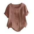 thumbnail image 1 of UPPADA Plus Size Linen Tops for Women Trendy Round Neck Tshirts Short Sleeve Cotton Blouses Vintage Summer Basic Tee, 1 of 5