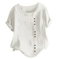 thumbnail image 1 of UPPADA Plus Size Linen Tops for Women Trendy Round Neck Tshirts Short Sleeve Cotton Blouses Vintage Summer Basic Tee, 1 of 3
