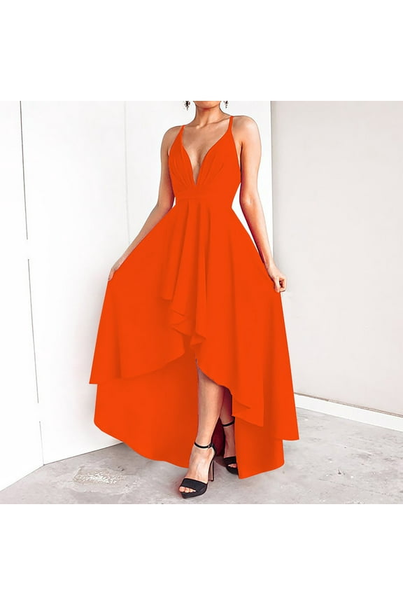 Plus Size Summer Dress for Women Soft Spaghetti Strap Sleeveless Sundress Summer Midi Dress Hawaiian Bohemian Beach Cover up Dress Solid Casual Dress Orange,XXL