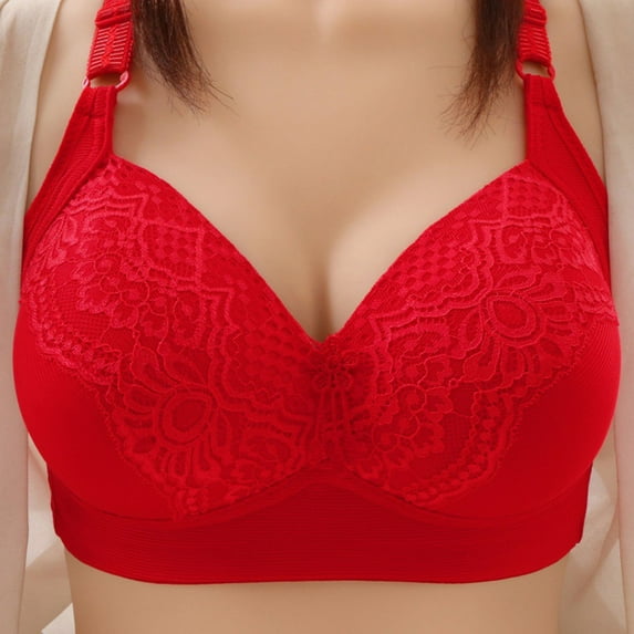 UPPADA Plus Size Support Bras for Women Front Snap Bras Padded Push Up Bra Womans Bra,Red 50