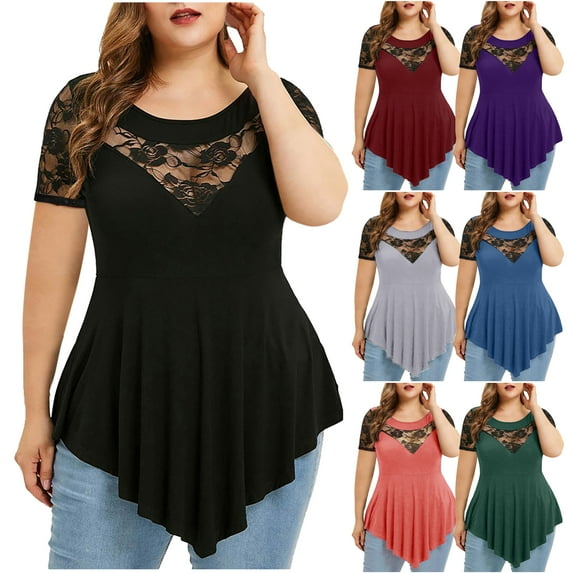 UPPADA Plus Size Tops for Women Sleeveless Tank Tops Loose Fit Tunic Tops Round-Neck Blouse Lace Casual Summer Corset Ladies Tops Blue,XXL