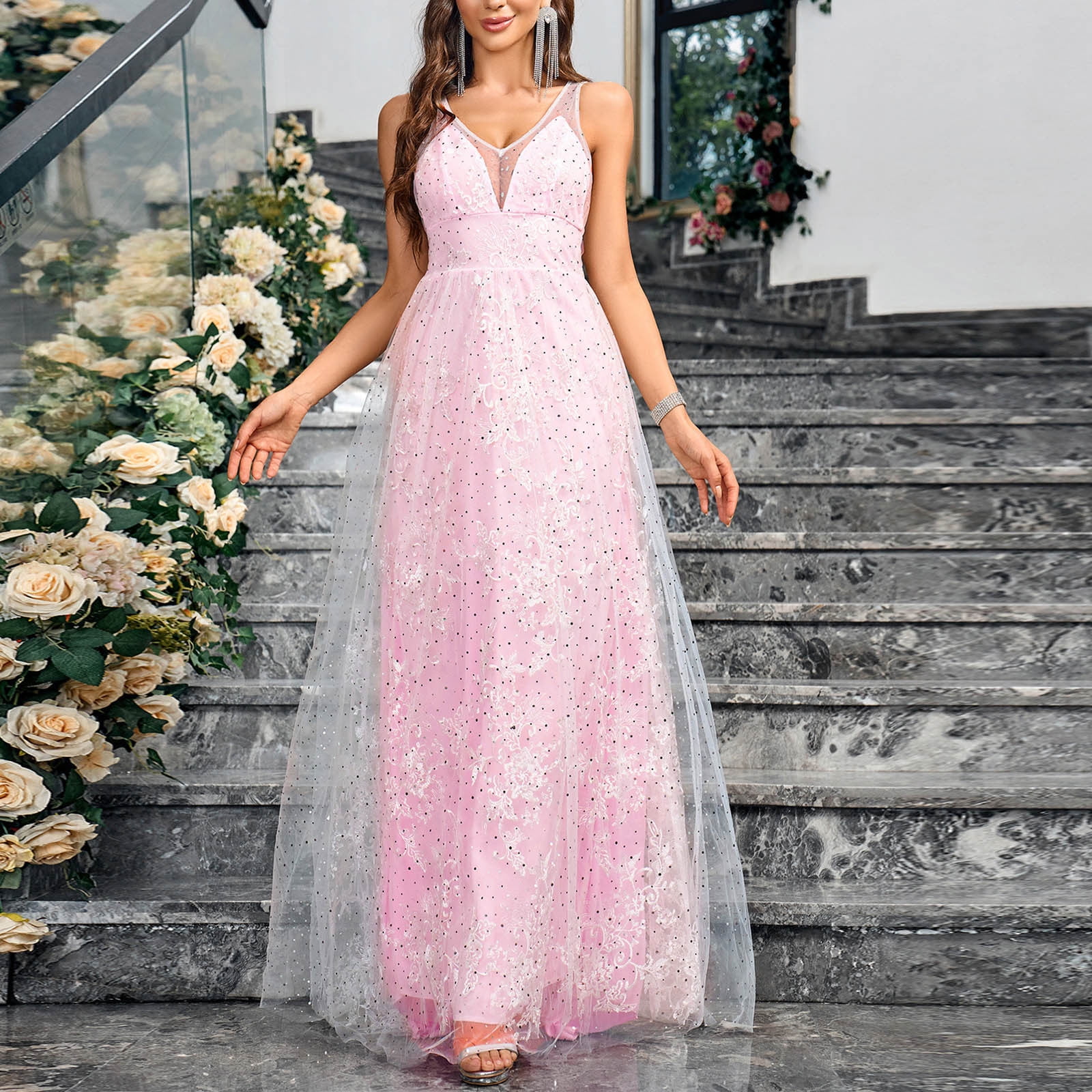 UPPADA Plus Size Wedding Guest Dress for Womens Short Sleeve Wedding Ball Prom Formal Dress Floor-Length Dress Cocktail Wedding Formal Wrap Dress