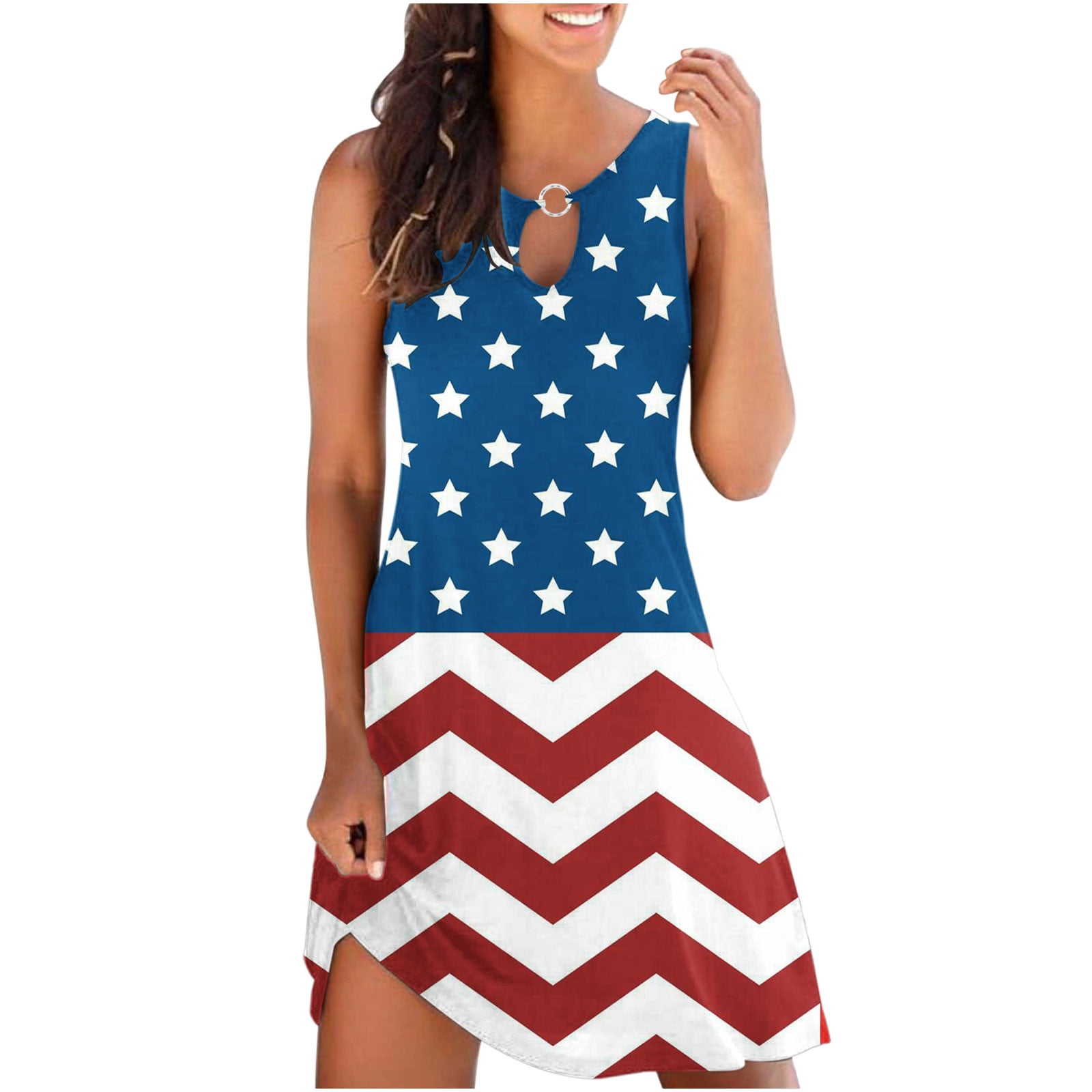 UPPADA Pool Party Outfits for Women Todays Deals Patriotic Dress for Women  4th of July Dresses American Flag Sundress Sleeveless Tank Dress Keyhole ...