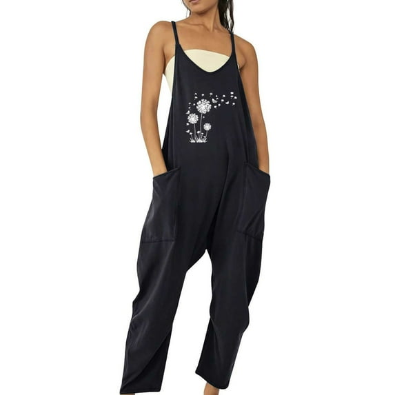 UPPADA Jumpsuits for Women Solid Gradient Color Overalls Sleeveless Straps Rompers Wide Leg Jumpers Trendy Bodysuit Pockets Plus Size Jumpsuit for Women